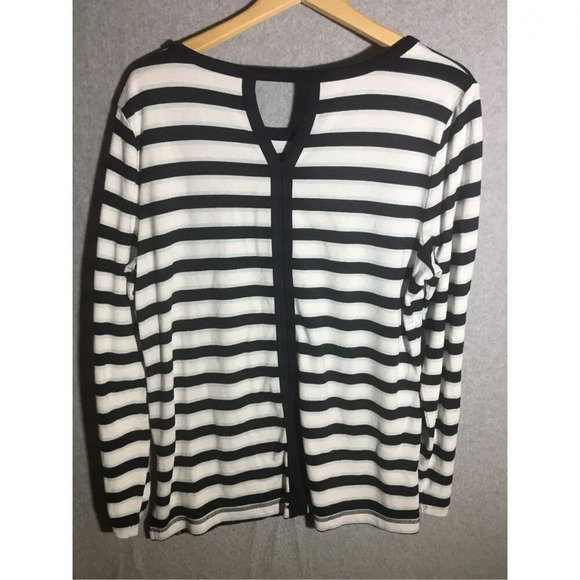 Womens T by Talbots Sweater Navy Blue White Striped Keyhole Back Scoop Neck - Picture 6 of 6